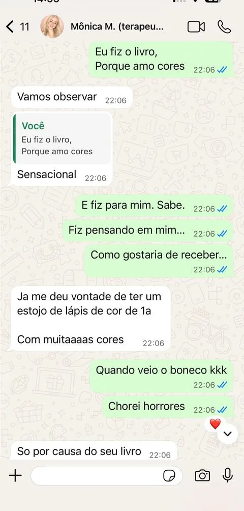 Print de conversa real: leitora emocionada com o livro